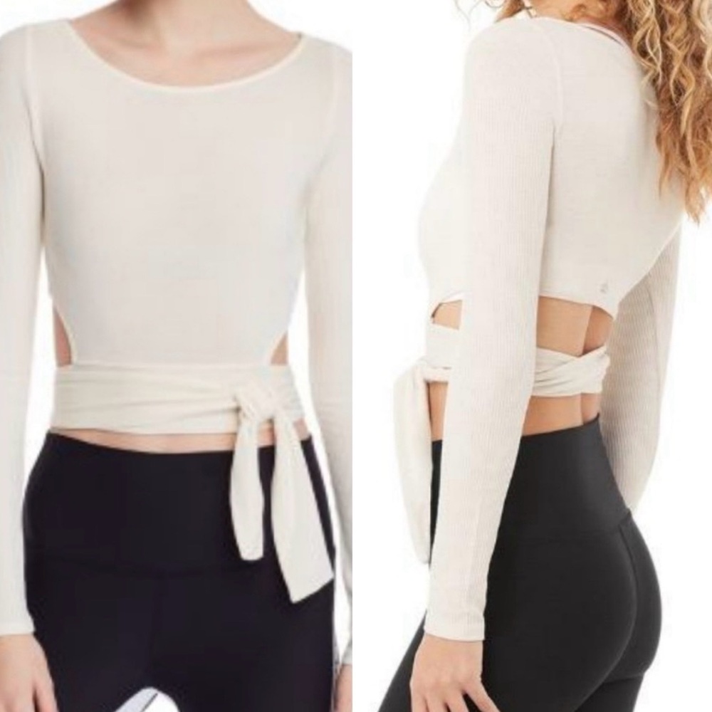 Women's Cream Long Sleeve Wrap Top